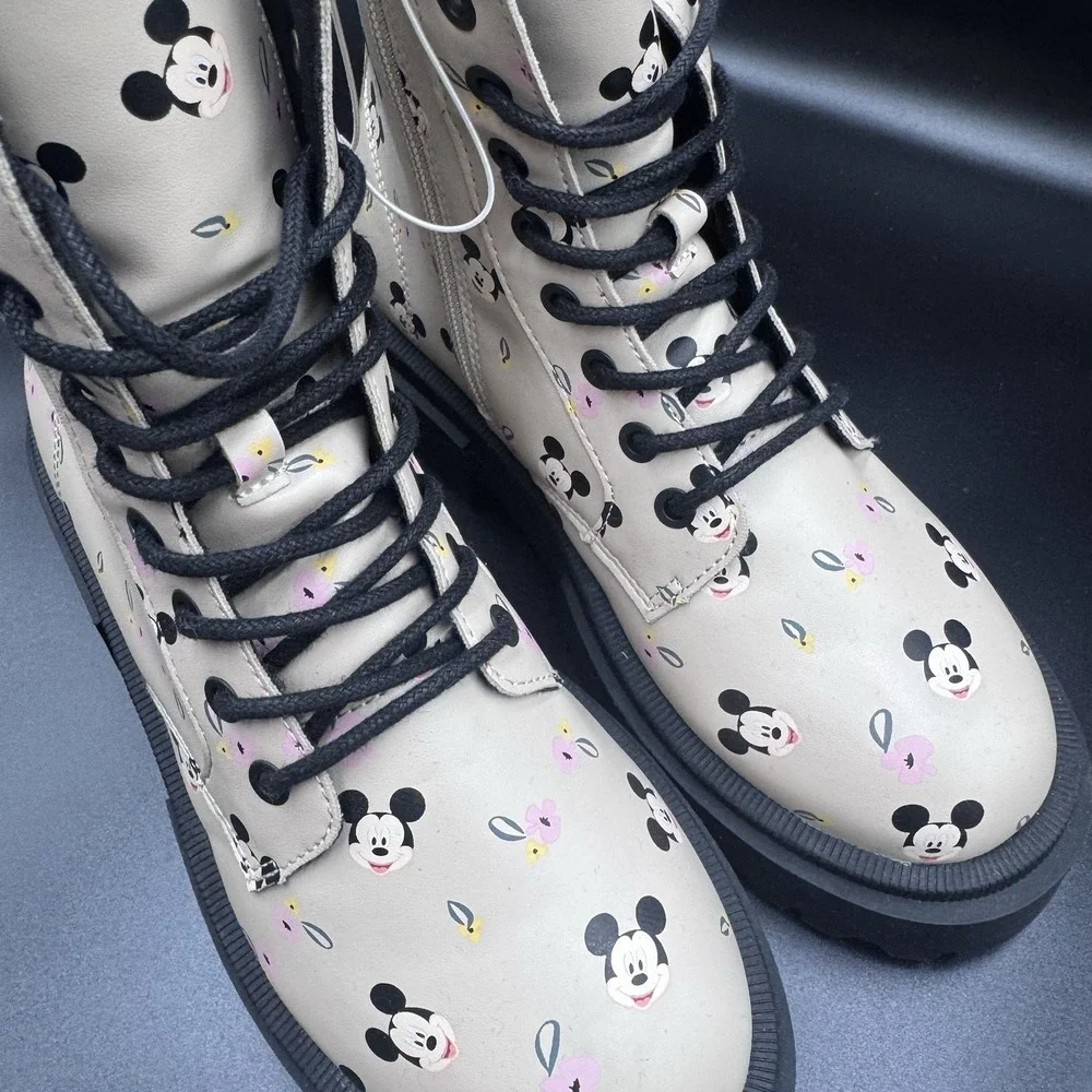 Zara Kids Mickey Mouse Lace Ankle Boots Girls Size US 3.5, EUR 35 NWT Disney